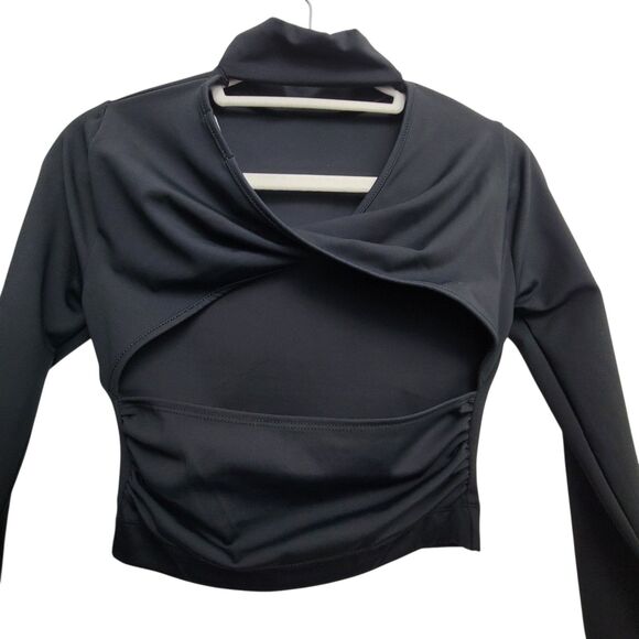 Forever 21 Black Mock Neck Criss Cross Open Back Long Sleeve Crop Top XS - Picture 4 of 7